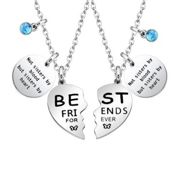 Imagem de Conjunto de 2 colares de prata Best Friends Forever com pingentes em forma de coração, pingentes gravados para melhor amigo amigo colega joia da amizade, 60cm+5cm, Aço inoxidável, Sem Pedra Preciosa