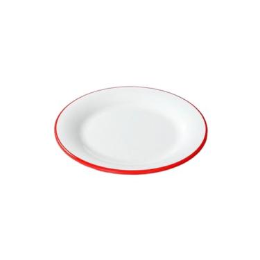Imagem de Prato redondo de osso comercial, prato de prato quente de porcelana de imitação de restaurante - vermelho e branco P0406-7