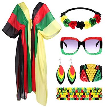 Imagem de Hercicy Pacote com 6 roupas de banho jamaica femininas Rasta acessórios africanos joias de saída de biquíni para o verão (médio-XGrande)