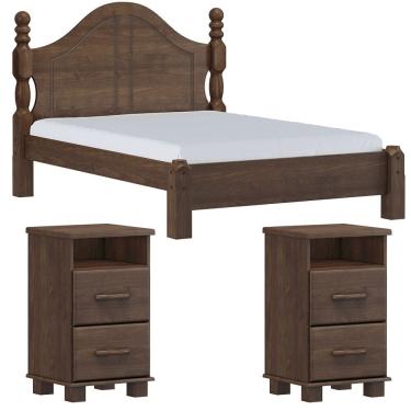 Imagem de Cama Casal Classica 02 Mesas de Cabeceira Madeira Maciça Cafe Milani Store