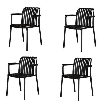 Imagem de Kit 4 Cadeiras Com Braço Empilhável Inmetro Tulum Polipropileno Preto