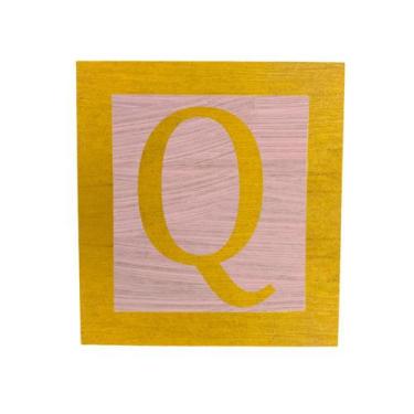 Imagem de Cubo Rosa Letra Amarela com Aplique Festa Chá de Bebê Decoração 8x8x8 