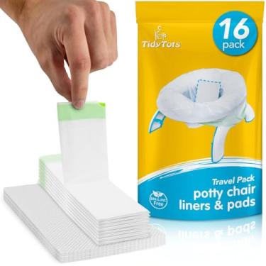 Imagem de TidyTots – Forro descartável para cadeiras penicos| Pacote de viagem com 16 forros + 16 almofadas absorventes | Use bolsas com vaso sanitário portátil para crianças e crianças | Ajuste universal Product Name