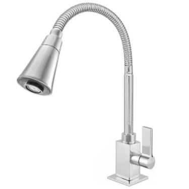 Imagem de Torneira Gourmet Quadrada Em Metal Cozinha Bancada Flexível CasaGrande