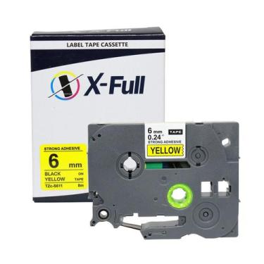 Imagem de Fita Industrial compatível Brother TZe-S611 Preto no Amarelo 6MMx8M - 