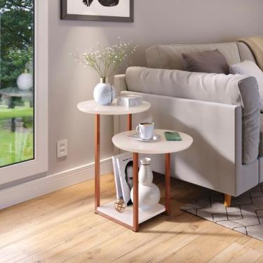 Imagem de Mesa Lateral e Apoio Sala Canto Industrial Pés Ferro 2 em 1 Luiza - Ga