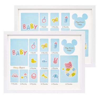 Imagem de Hodeframe Conjunto de 2 quadros de fotos My First Year, porta-retratos do primeiro ano do bebê para memórias fotográficas com tapete duplo, moldura de colagem para decoração de berçário, presente para