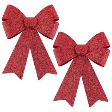 Imagem de MCEAST 2 Peças de Arcos Vermelhos de Natal Guirlanda de Natal Arcos Xadrez de Búfalo de Natal com Pinhas Ornamentos para Decoração de Árvore de Natal Interior e Exterior (Vermelho)