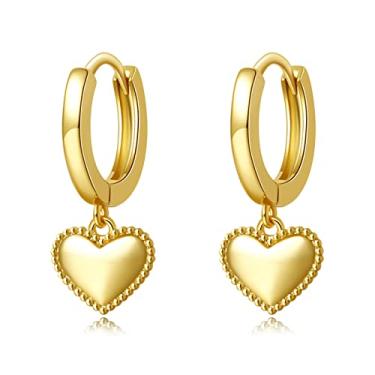 Imagem de Brincos de argola pequenos de zircônia cúbica folheados a ouro 14K delicados brincos de argola com pingente de pingente, joias de presente para meninas e mulheres, Metal, Sem pedras preciosas