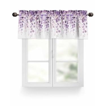 Imagem de Cortina de folha de eucalipto roxa para janelas, plantas em aquarela, folhas, sanefas, bolso de varão, tratamentos de janela, cortinas curtas para cozinha, sala de estar, quarto, banheiro, 137 x 45 cm