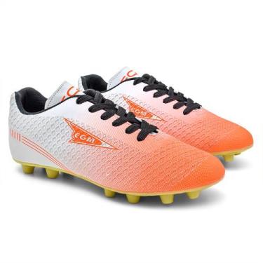 Imagem de Chuteira Campo Lançamento Futebol Campo Grama Sintetica Cor Branco e L