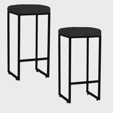 Imagem de Kit 02 Banqueta Alta Lara Para Cozinha Bar Balcão Bistrô Churrasqueira Ferro Preto Suede Preto - Ahz Móveis