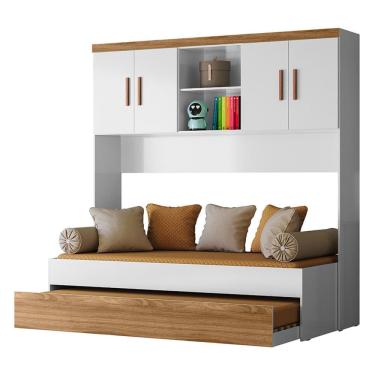 Imagem de Jogo de Quarto Infantil Ônix Aéreo 4 Portas e Bicama Flex - Peternella Móveis Nature/Branco