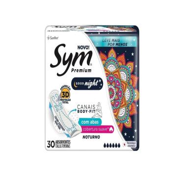 Imagem de Absorvente Sym Premium Noturno Suave c/ Abas - Embalagem com 30 Unidades