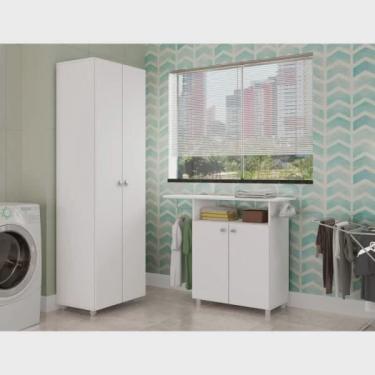 Imagem de Conjunto Lavanderia com Armário e Tábua de Passar Organizadora Neve Espresso Móveis