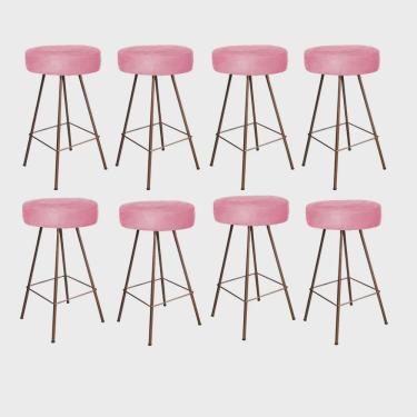 Imagem de Kit 08 Banqueta Alta Laisa Industrial Redonda Cozinha Bar Balcão Bistrô Ferro Bronze Suede Rose Gold - Ahz Móveis