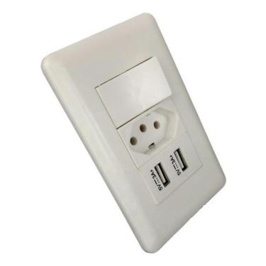 Imagem de Tomada Energia Parede Com Interruptor De 2 Usb 5V 3A Bivolt