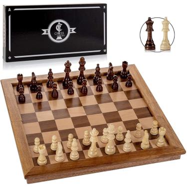 Imagem de Jogo Xadrez em Madeira com Tabuleiro Dobrável e Peças Staunton - Resistente e Elegante
