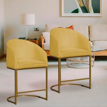 Imagem de Kit 2 Poltronas Banqueta Decorativa Base Metal Mia Suede Amarelo - lm decor
