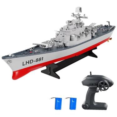 Imagem de Navio de Guerra de Controle Remoto para Adultos, Escala 1:390 com Alarme de Bateria Fraca e 2 Baterias Inclusas, GoolRC, Cinza e Vermelho