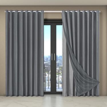 Imagem de Cortina Dual Forro Voil Liso 5,60M X 2,70M Porta Luxo Cinza