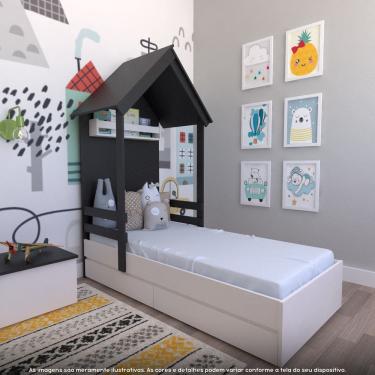 Imagem de Cama Infantil Lara com Gavetas 157cm X 153cm Branco/Preto