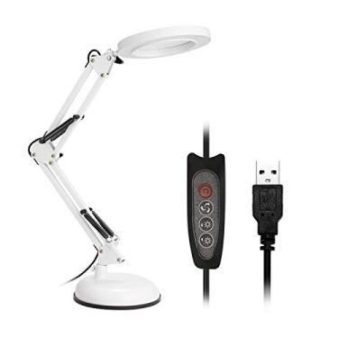 Imagem de 8SSAZZAT Lâmpada de mesa com ampliação USB 5X, lupa, luz LED, lâmpada de leitura dobrável com 3 modos de escurecimento (branco C)