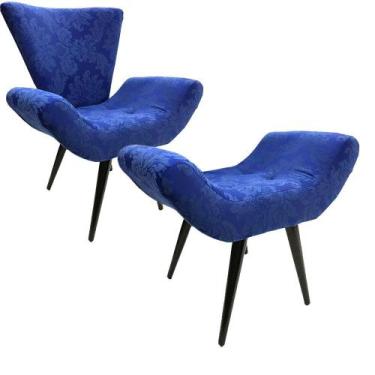 Imagem de Poltrona e Puff Elegance Pé Palito 65 Azul Royal - Sua Casa Decor