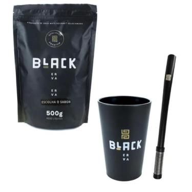 Imagem de Kit Tereré Black Erva Cuia Hortelã + Bomba Premium + Erva