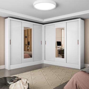 Imagem de Closet Casal Duplo Fortaleza 6 Portas Com Espelho 12 Prateleiras - Branco