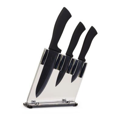 Imagem de Conjunto 3 Facas Em Cerâmica E Bloco Em Acrílico Kenya Preto