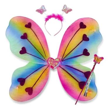 Imagem de Kit Fantasia Infantil Borboleta, Asa, Tiara e Varinha Mágica (Arco-íris)