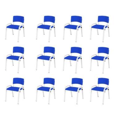 Imagem de Kit 12 Cadeiras Infantil Iso, Escola, Base Branca- Azul - J A Garcia