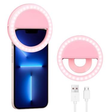 Imagem de Clipe Anel Luz Pra Selfie Ring Light Flash Celular Universal, 36 leds, Para Vídeos, Luz contínua (Rosa)