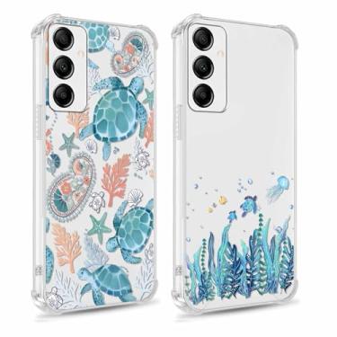 Imagem de Yomjew Pacote com 2 capas de telefone fofas tartarugas azuis para Samsung Galaxy A55 5G 6,5 polegadas, capas transparentes de silicone macio TPU à prova de choque para meninas mulheres e homens