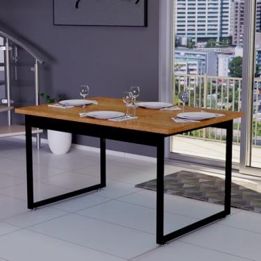 Imagem de Mesa de Jantar Retangular Base Ferro Luxo Tampo MDF 4 Lugares 120x80 (Nature)