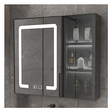 Imagem de AKALNNB Armários de medicamentos montados na parede, armário com espelho de porta dupla, luzes LED de inteligência, porta de vidro, adequado para corredores, quartos