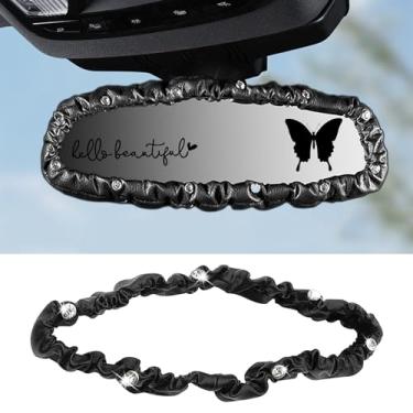 Imagem de Forala Pacote com 3 capas elásticas para espelho retrovisor, couro cristal, protetor de espelho retrovisor automotivo para carro, van, SUV, com acessórios decorativos interiores de carro borboleta