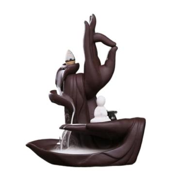 Imagem de Porta-incenso artesanal em cascata Zen, lótus, buda de lótus, sem fase, branca, torre de porcelana branca, queimador de incenso de fluxo reverso (Buda)