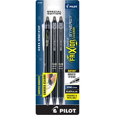 Imagem de Pilot, FriXion Synergy Clicker Canetas de tinta de gel apagáveis, recarregáveis, retráteis, ponta extrafina, 0,5 mm, pacote com 3, preto