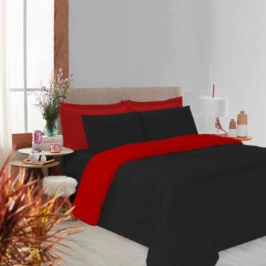 Imagem de Kit Edredom Soft Casal Queen Toque Suave Preto e Vermelho Casa Dona, 5