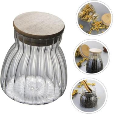 Imagem de Pote Hermético Com Frisos Tampa Bambu Recipiente Vidro 700ml - Gici Ho