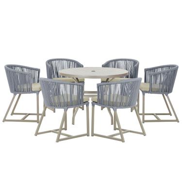 Imagem de Mesa com 6 Cadeiras de Jantar Roma 120cm e Noronha em Alumínio