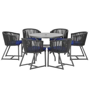 Imagem de Mesa com 6 Cadeiras de Jantar Roma 120cm e Noronha em Alumínio