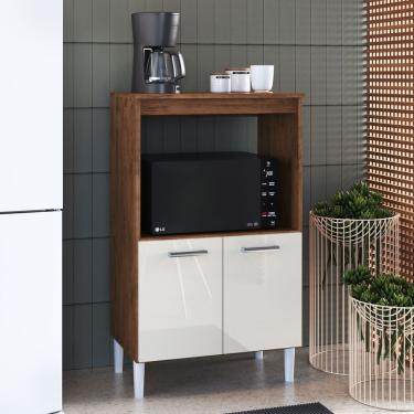 Imagem de Balcão Cozinha Multiuso 65cm Forno E Microondas 2 Portas Armário Off White