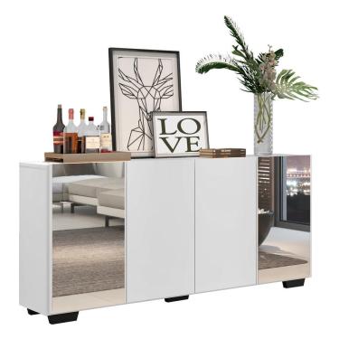 Imagem de Aparador Buffet 4 Portas Com Espelho E Pés Quadrados Multimóveis V3563 Branco/preto Branco/preto