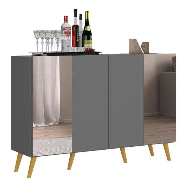 Imagem de Aparador Buffet 4 Portas Com Espelho Retrô Vegas Multimóveis V3562 Grafite/natural Grafite/natural