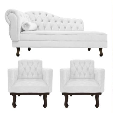 Imagem de Kit Diva Recamier Diana 185cm Lado Direito E 02 Poltronas Classic Corano - Adj Decor Cor Branco