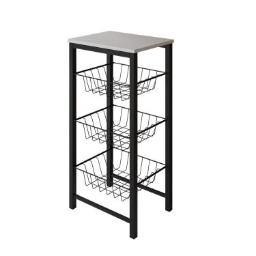 Imagem de Fruteira De Chão Cozinha Montada Aço Preto Tampo Branco Roma - Cor: Branco