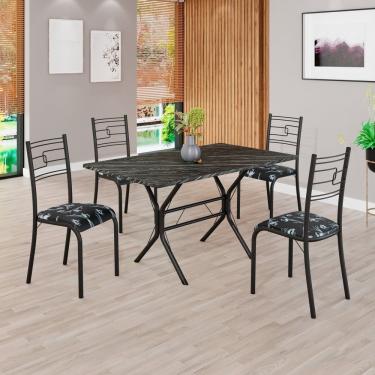 Imagem de Conjunto Sala De Jantar Mesa Retangular 120x75cm Tampo Pedra Ardósia Indiana 4 Cadeiras Paraty Preto Floral - Preto